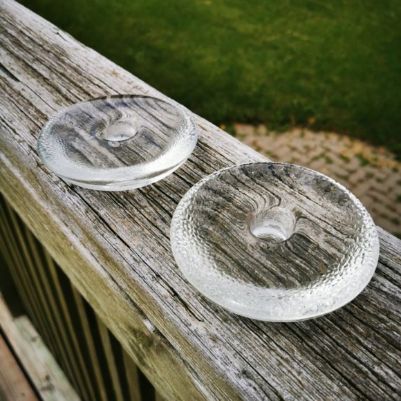 Pair of Discus Shaped Clear Glass Candle Stick Holders - Picture 4 of 13